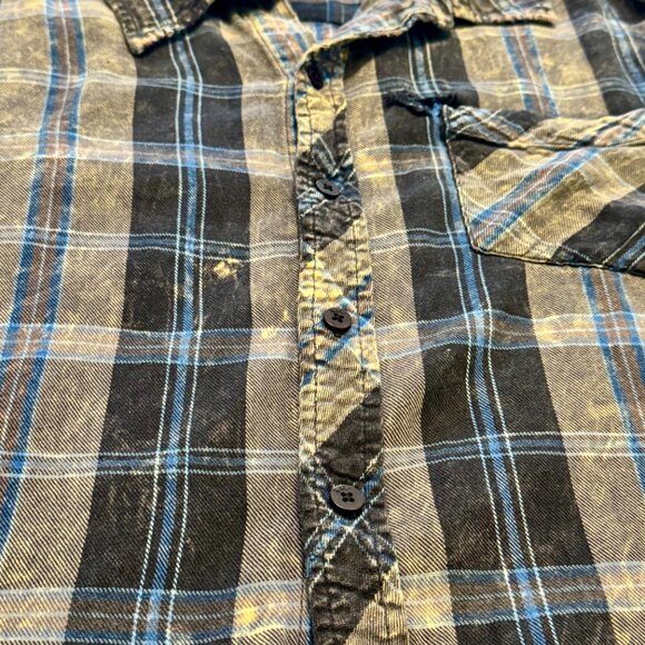 BDG Urban Outfitters Blue & Black Plaid Grunge Button Down Shirt – Distressed M - Picture 3 of 8
